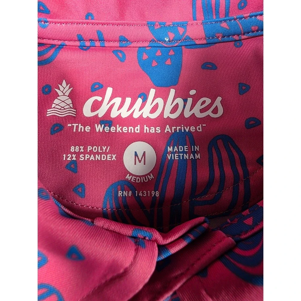 Chubbies Performance Polo Men Medium Pink The Grand Mirage Cactus Print NWT - Picture 6 of 7